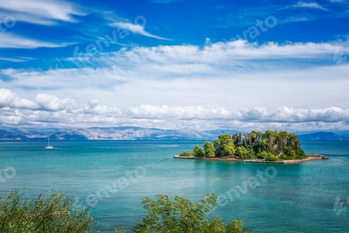 Preview: Small island with trees in Ionian sea
