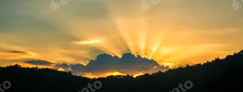 Preview: mountain green field grass meadow white cloud blue sky on sunny day.