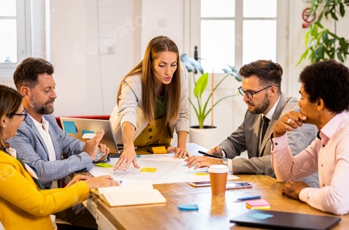 Preview: Group of business people working in office.