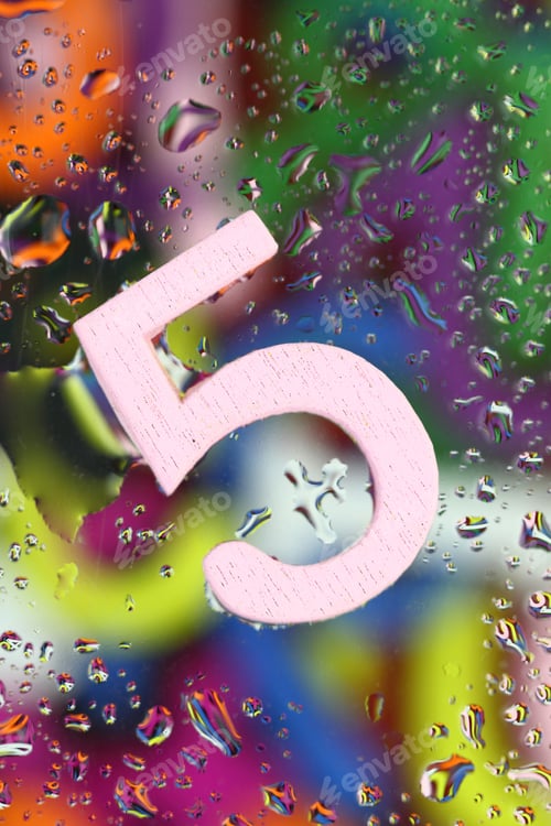 Preview: Number five on abstract colorful drops background