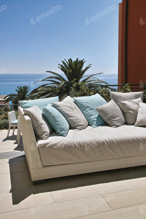 Preview: Modern Sofa in the Terrace in the of a Holiday Home by the Sea