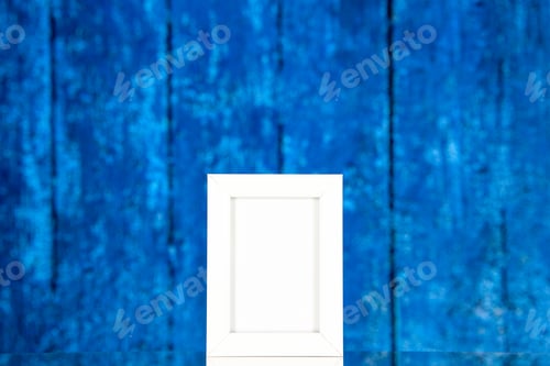 Preview: front view white picture frame on light-blue background color gift present portrait shoot picture
