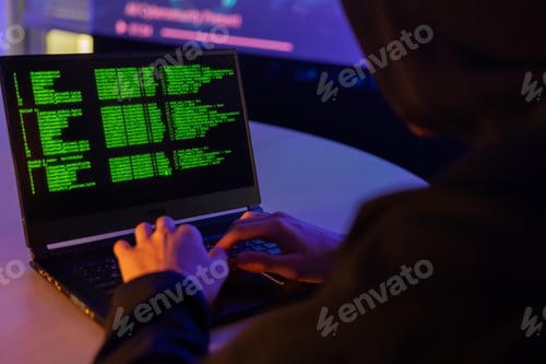 Preview: hacker try to break through the security with coding on the screen