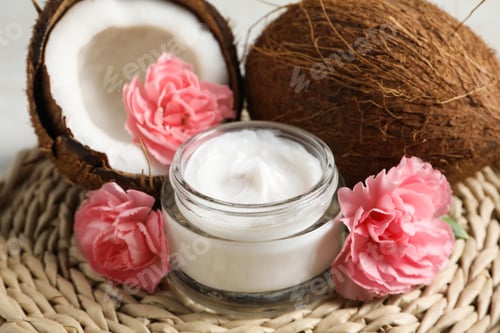 Preview: Concept of body and skin care accessories - coconut cosmetic
