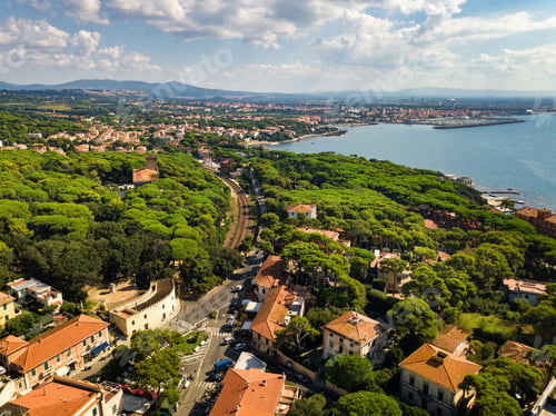 Preview: Top view of the city and the promenade located in Castiglioncello in Tuscany. Italy, Livorno
