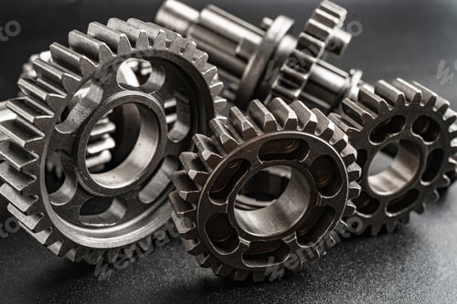Preview: Gear and cogs wheels, clock mechanism, brass metal engine industrial.