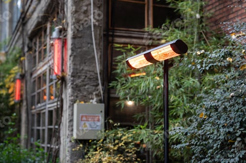 Preview: Street cafe with open-air terrace using infrared heater for comfortable time spending outdoors.