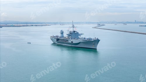 Preview: Nuclear war ship, Navy ship, Military navy carrier Helicopter. nuclear carrier running in the ocean