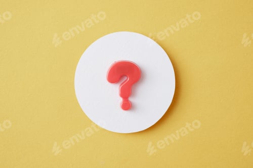 Preview: A question mark in a white circle on a yellow background Question and answer solution search concept