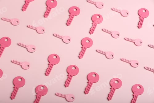 Preview: check-lock and different keys on a coloured background, the concept of protection