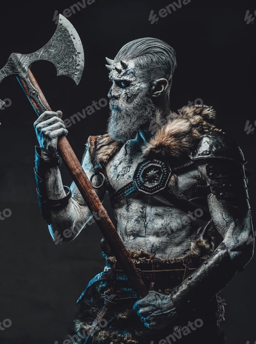 Preview: Armed with axe dead king in atmospheric dark background