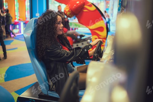Preview: Woman sitting in chair playing video game