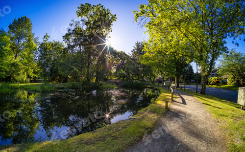Preview: Sunny Sunrise in Suburban Neighborhood Park. Fraser Heights, Surrey, Vancouver, BC, Canada