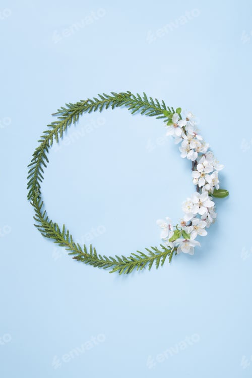 Preview: Round wteath flower frame mock up for your spring text