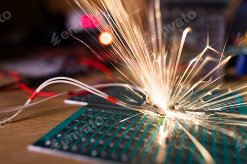 Preview: Microcircuit for TFT with wires sparkles with electric sparks