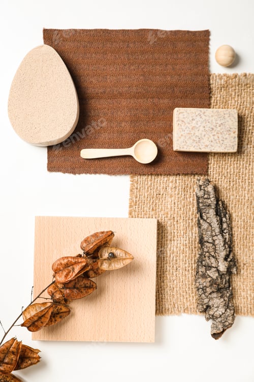 Preview: Flat lay of creative moodboard composition, top view
