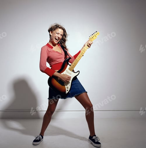Preview: Young woman playing electric guitar