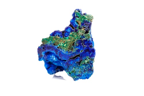 Preview: Macro mineral stone malachite with azurite on white background