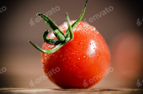 Preview: Fresh tomatoes. On wooden table.