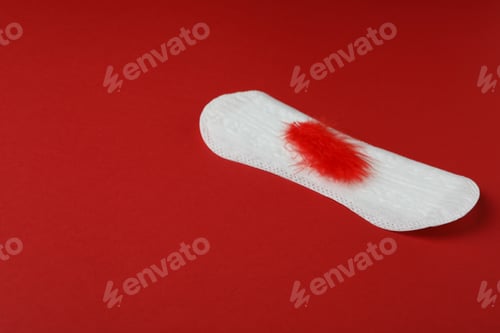 Preview: Hygiene pad with feather on red background