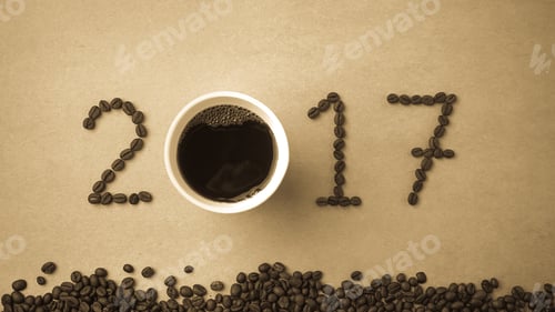 Preview: 2017 Coffee Beans On Paper Texture In Vintage Style For New Year Concept
