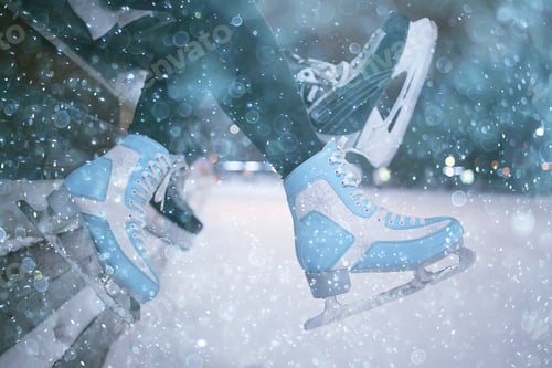 Preview: Skates Ice Evening Legs Outside, Abstract Background Winter Sport