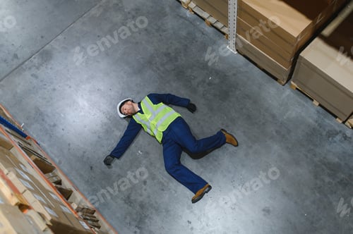 Preview: Warehouse Worker Has Work Related Accident Falls while Trying to Pick Up Cardboard Box
