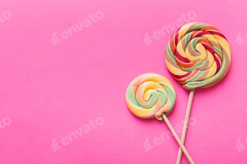 Preview: Set of colorful lollipops on colored background. Summer concept