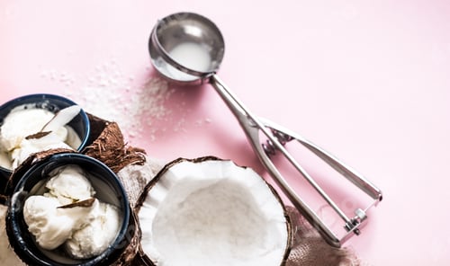 Preview: coconut ice cream on a pink background