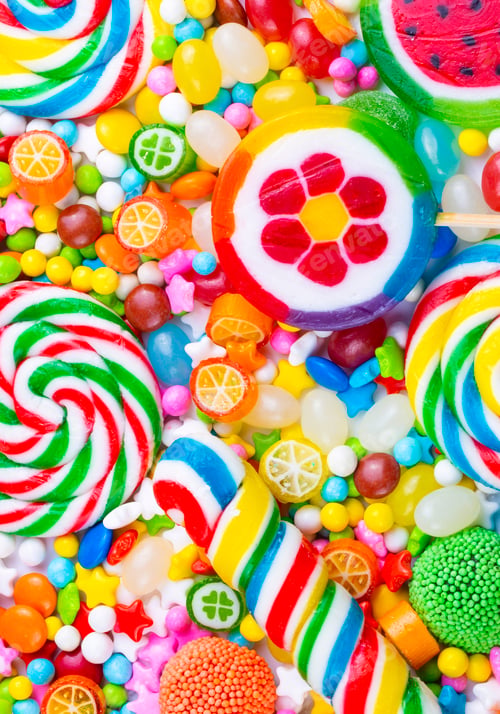 Preview: Colorful candies on the white background