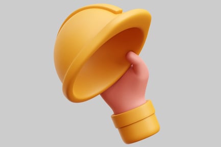 Visualização: Mão segurando o capacete amarelo