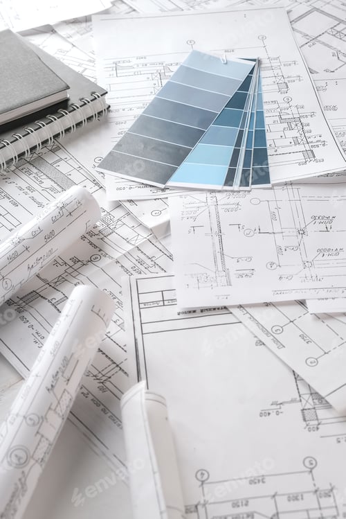Preview: Architects concept, engineer architect designer freelance work on start-up project drawing, construc