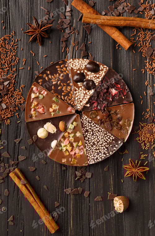 Vorschau: Schokoladenpizza isoliert an? hölzerner Hintergrund