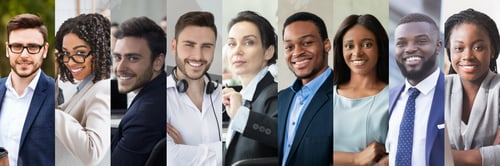Preview: Collection of smiling multicultural millennial business people