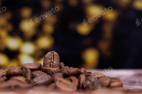 Preview: A close-up of a coffee bean. Coffee beans on the table.