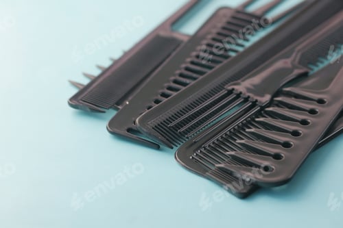 Preview: close up of Professional combs on color background
