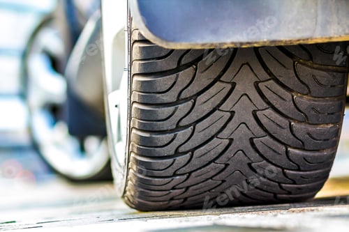 Preview: Close up of car tire, selective focus.