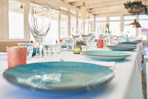 Preview: Beautifully decorated interiors of a beach restaurant during the day