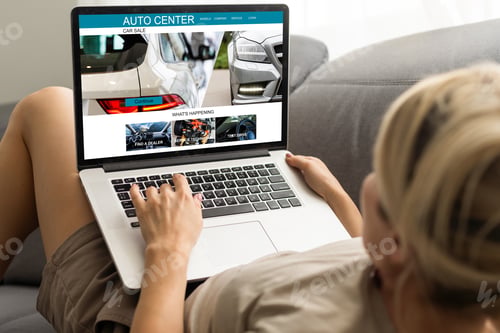 Preview: automobile sales center, Laptop screen displaying a car sale concept