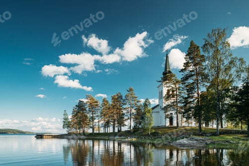 Preview: Tocksfors, Sweden. Stommen Church In Sunny Summer Day. Local Landmark