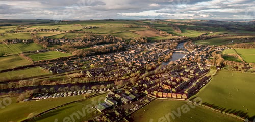 Preview: Aerial landscape view of the Northumberland village of Haydon Bridge