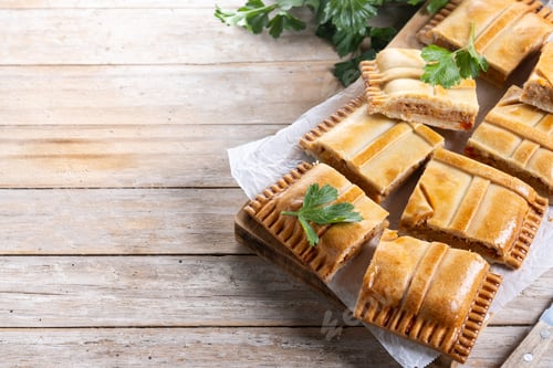 Preview: Tuna pie (empanada gallega) isolated on white background