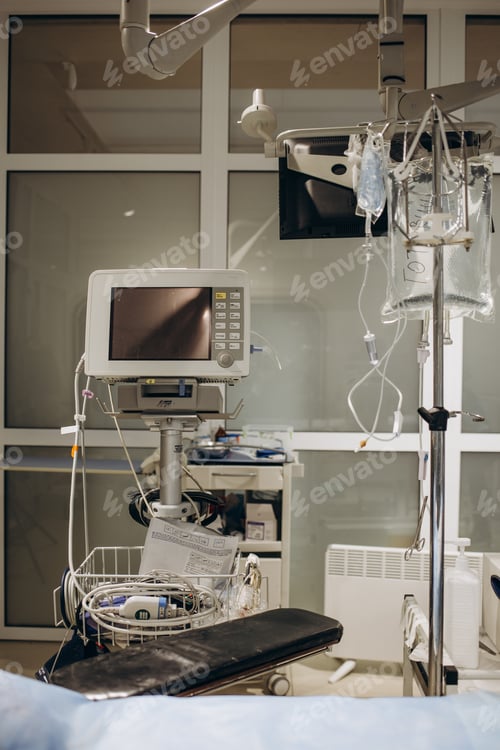 Preview: Heart rate monitor in hospital theater. Medical vital signs monitor instrument in a hospital