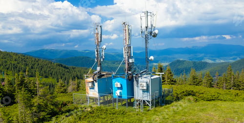 Preview: Telecom towers and Digital and analog Television transmission tower on top of mountain.