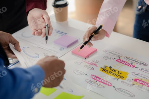 Preview: Company meeting room has businessmen and finance managers meeting together on business plan, they ar