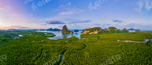 Preview: Sametnangshe, view of mountains in Phangnga bay with mangrove forest in andaman sea Thailand