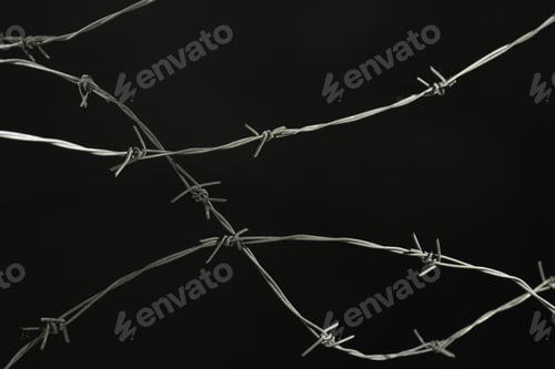 Preview: Shiny metal barbed wire on black background