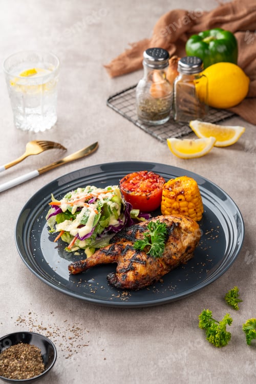 Preview: Grilled Chicken Plate with Salad and Corn