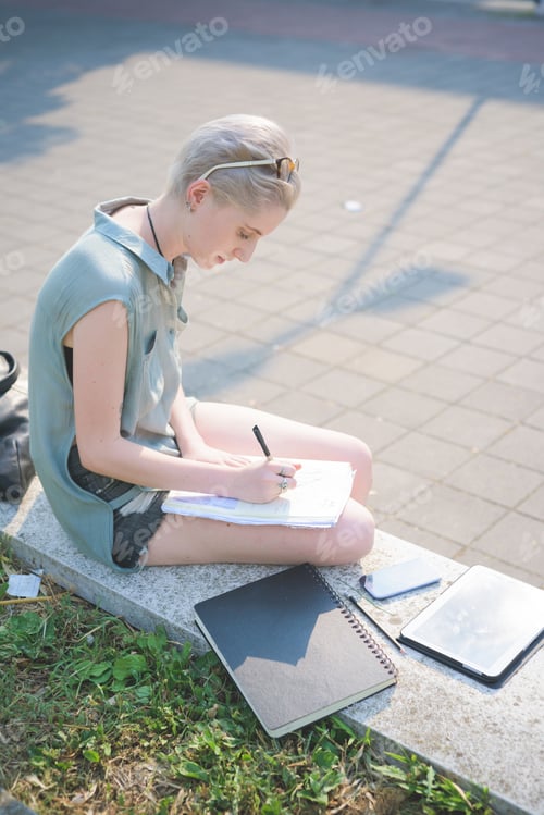 Preview: Young woman sketching using technology