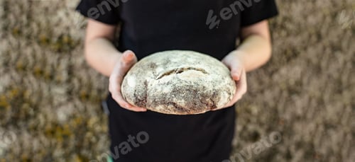 Preview: Bread Rye Black Fresh Malt Baked Goods, Take Loafnatural Top View Copy Space Food Background Rustic